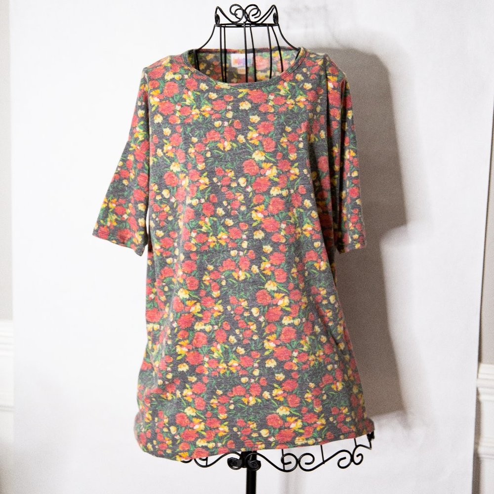 LulaRoe Gray and Floral print tee, Size XXS, Great Condition!